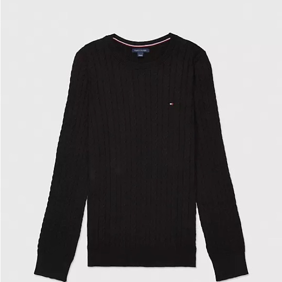 Tommy Hilfiger Long-Sleeve Cable Knit Sweater Black Logo - Picture 2 of 7